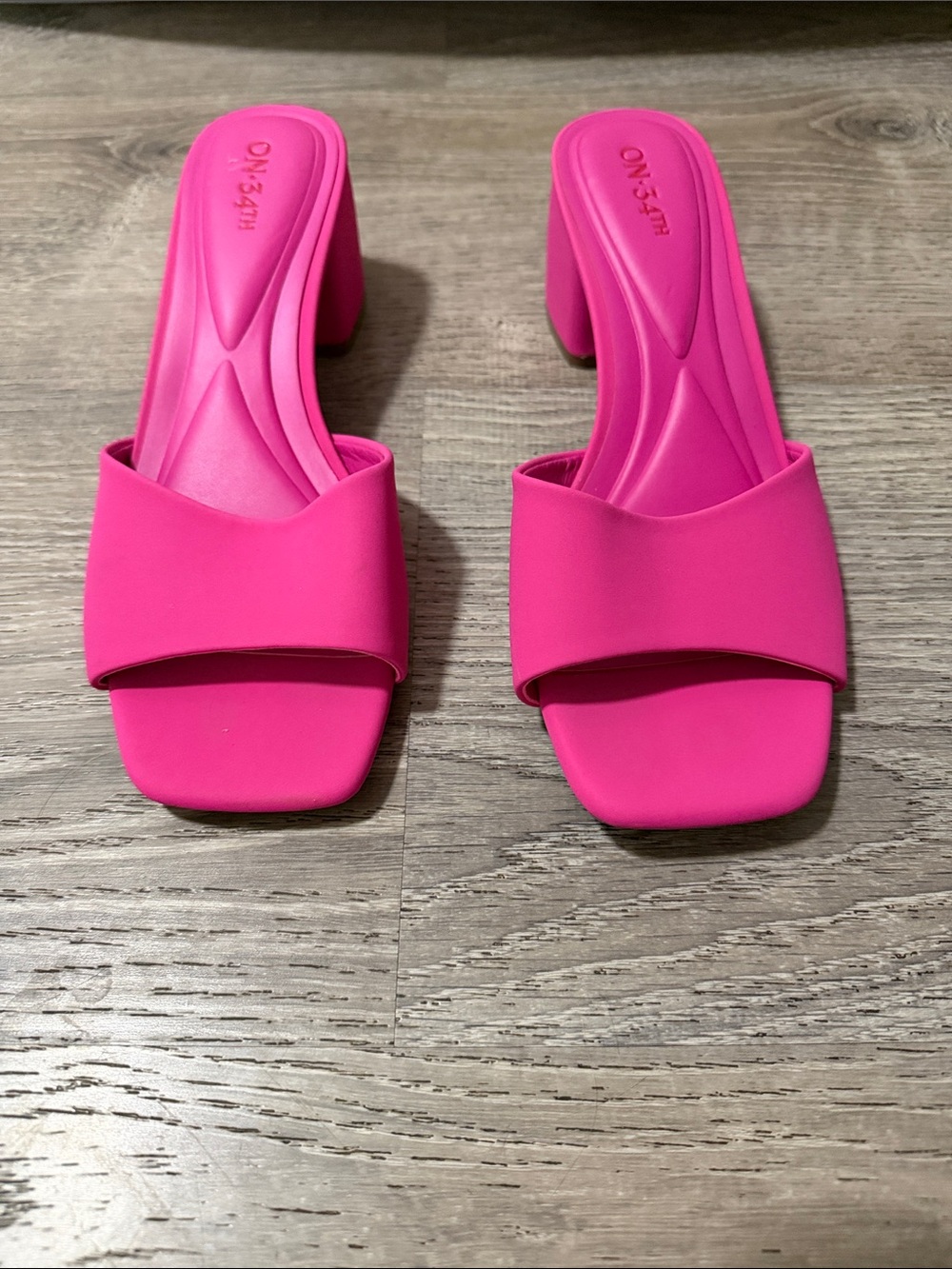 Hot Pink Slide Mules with Block Heel - ON34H